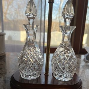 Waterford Lismore Oil & Vinegar Cruets with Wood Stand